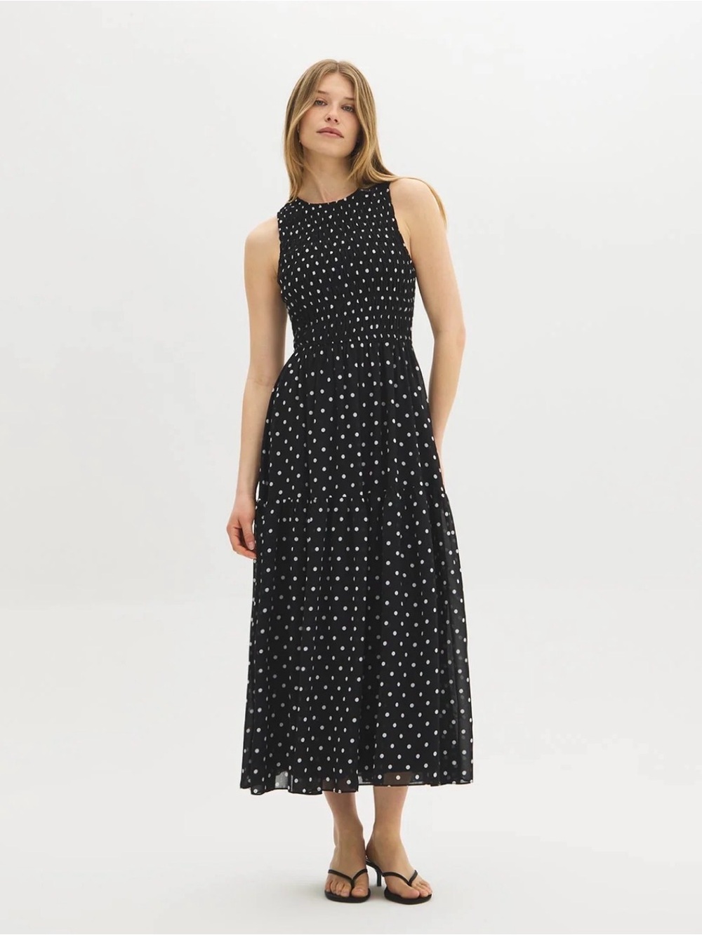 Suzy Shier Black and White Polka Dot Dress L
